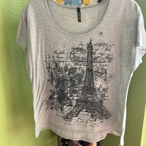 💖Forever Jade grey shimmery Paris scene short sleeve tee shirt